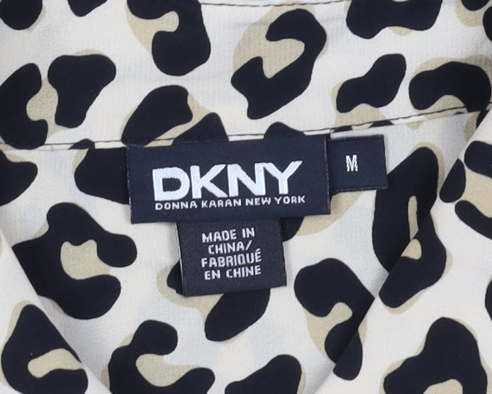 DKNY Women's Beige Animal Print Button-Up Shirt M