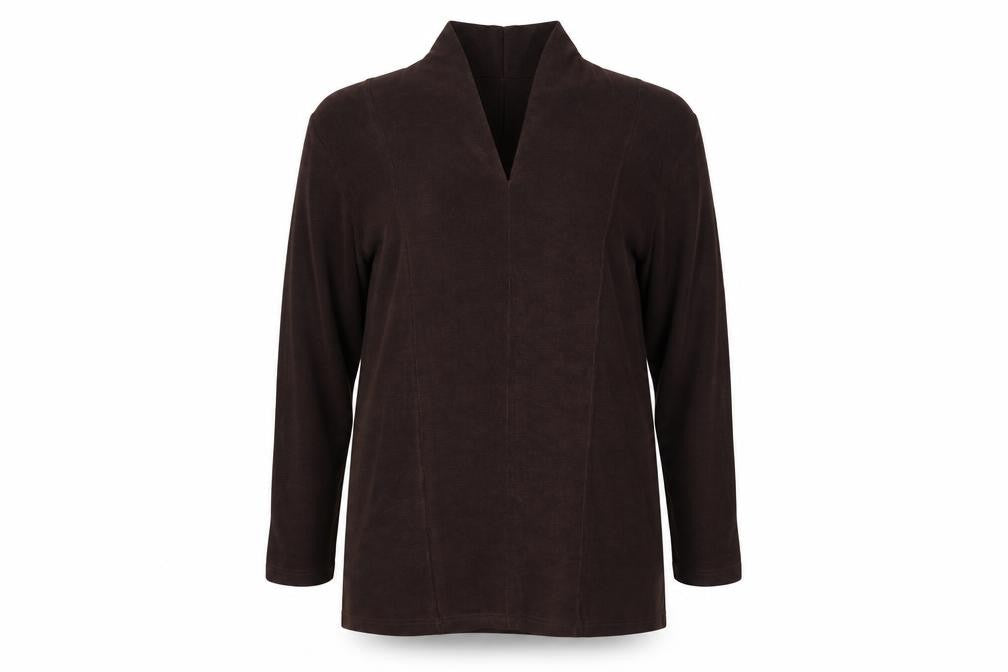 Front view of Kaleidoscope Women's Brown Blouse, size 16, V-Neck