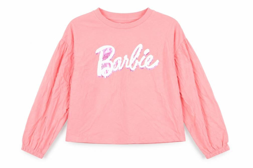 Front view of Marks & Spencer girls’ pink barbie t-shirt 10-11y