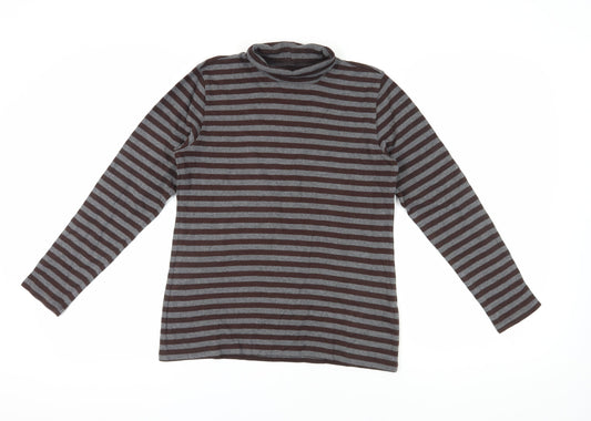Lands' End Women's Brown Striped Mock Neck T-Shirt