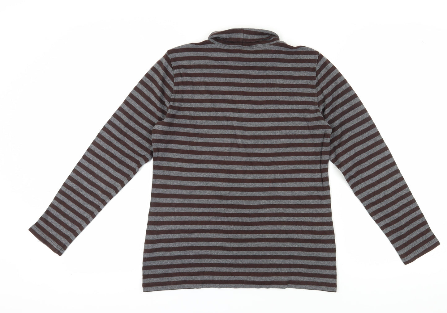 Lands' End Women's Brown Striped Mock Neck T-Shirt