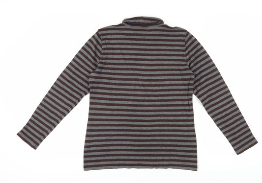 Lands' End Women's Brown Striped Mock Neck T-Shirt