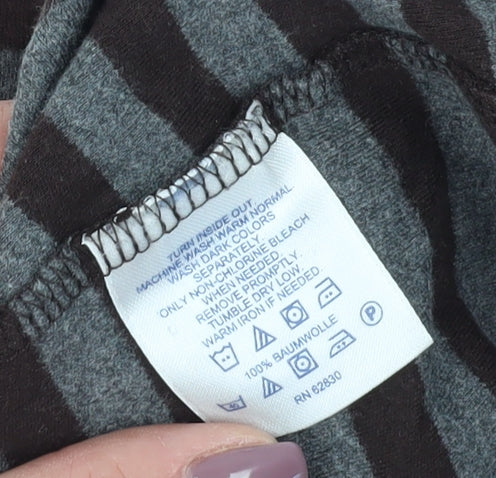 Lands' End Women's Brown Striped Mock Neck T-Shirt