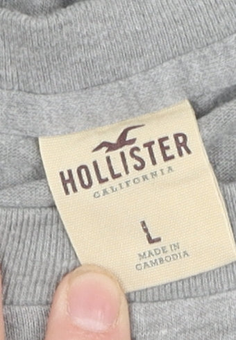 Hollister Men's Grey Surfboard Graphic T-Shirt L