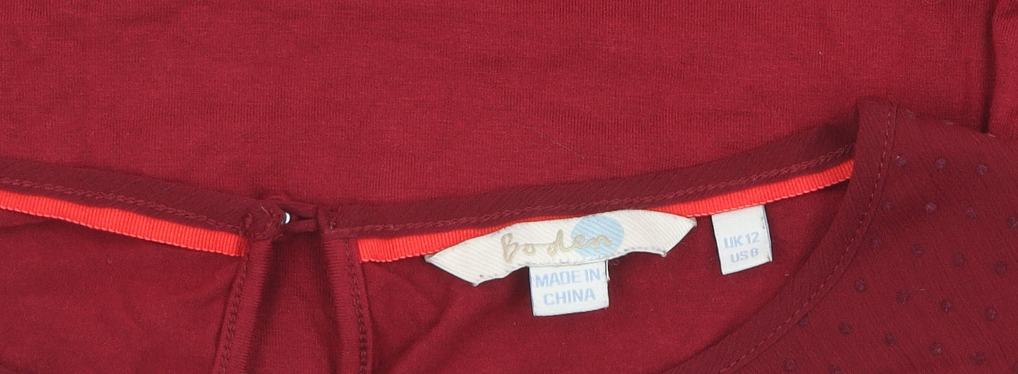 Boden Women's Red Blouse UK 12 Round Neck Long Sleeve