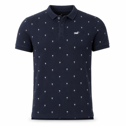 Hollister Men's Blue Slim Fit Graphic Polo L