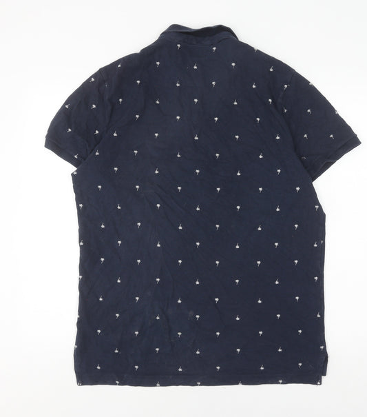 Hollister Men's Blue Slim Fit Graphic Polo L