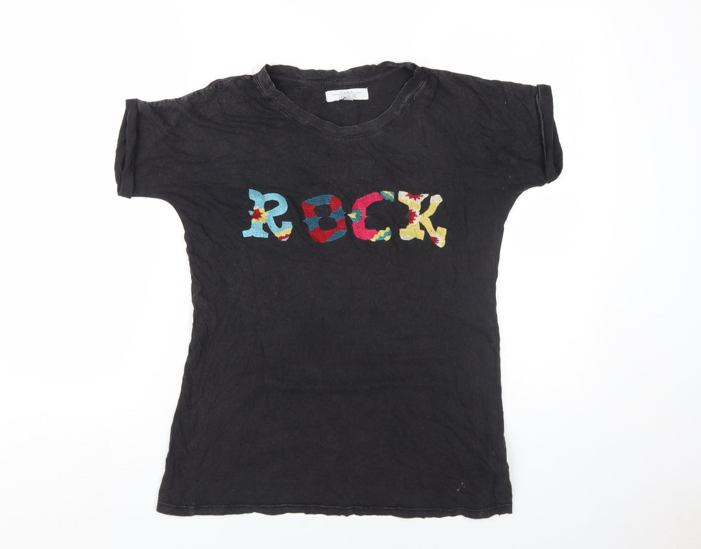 Zara Women's Black Rock T-Shirt S Slim Fit