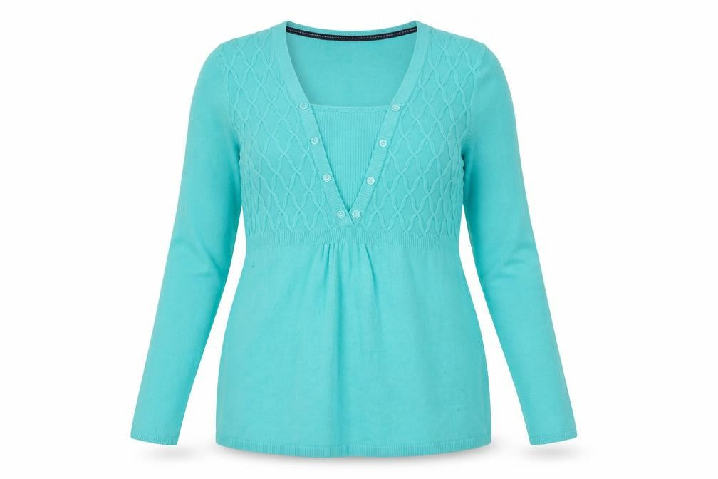 Marks and Spencer Women's Blue Cable-Knit Henley Jumper