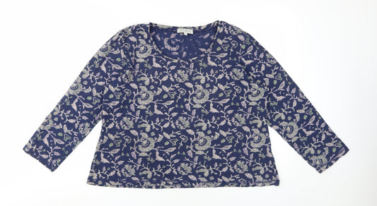 JABA Women's Blue Floral Blouse XL, Long Sleeve, Cotton