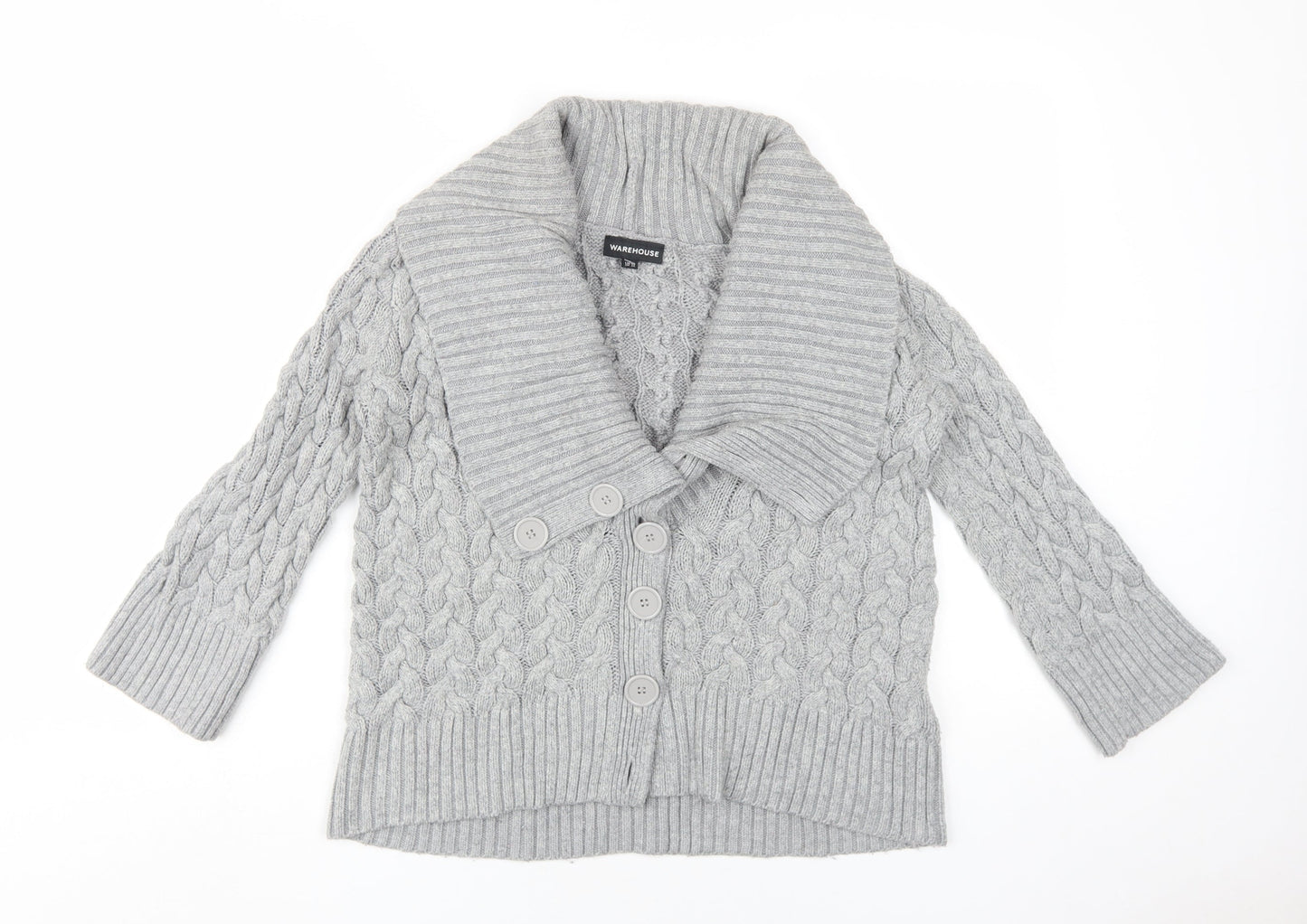 Warehouse Women's Grey Collared Cardigan Size 10