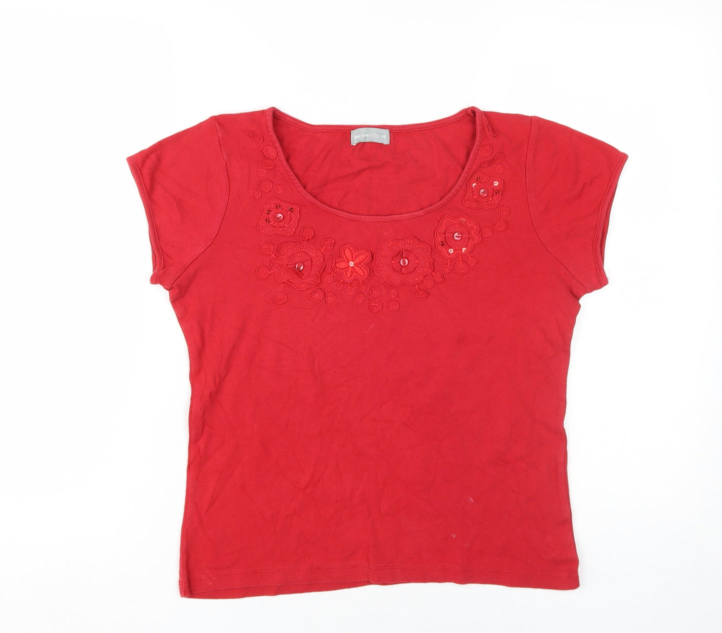 Marks and Spencer Women's Red Embroidered T-Shirt Size 14