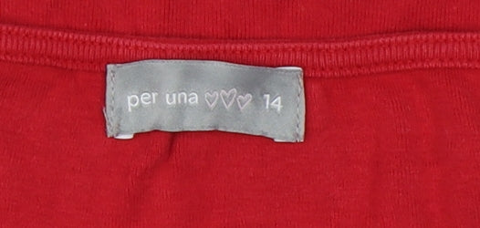 Marks and Spencer Women's Red Embroidered T-Shirt Size 14
