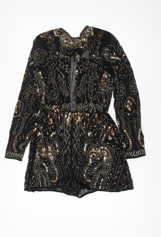 ASOS Women's Black Beaded Sequin Playsuit Size 4