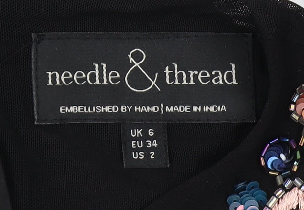 Needle & Thread Women's Black 6 A-Line Party Dress