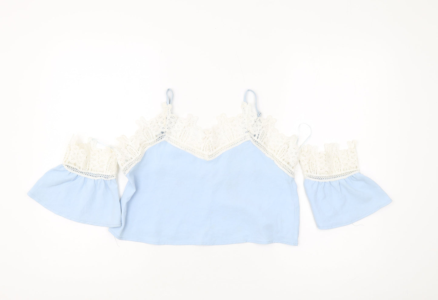 Love & Other Things Women's Blue Cropped Lace Blouse - Size S