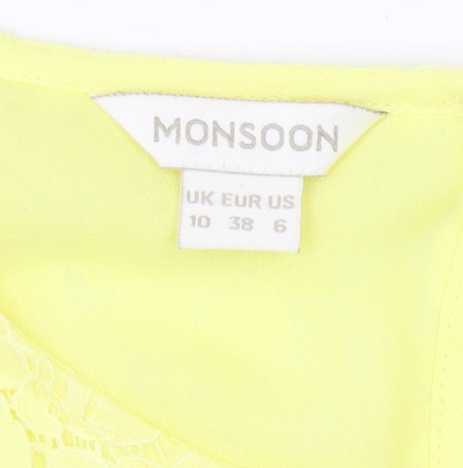 Monsoon Women's Yellow Sleeveless Lace Tank Top