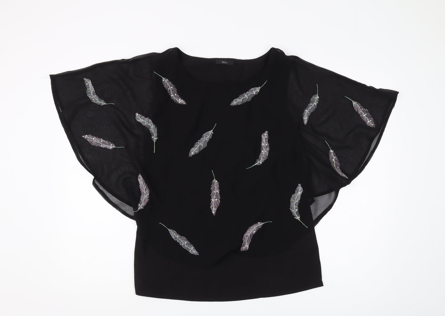 M&Co Women's Black Embroidered Blouse Size 10
