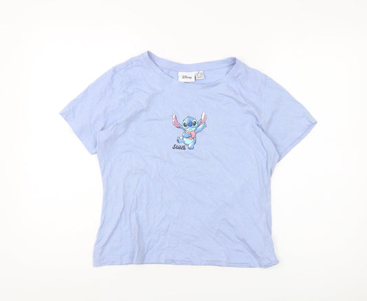 Disney Women’s Blue Stitch T-Shirt, Medium, Cartoon Style