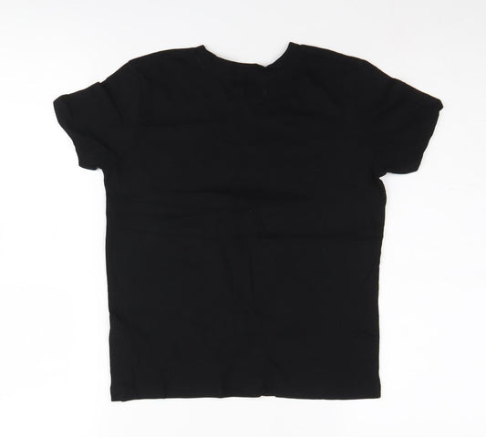 Pull&Bear Women's Black T-Shirt, 2XS, Fun Cat Print