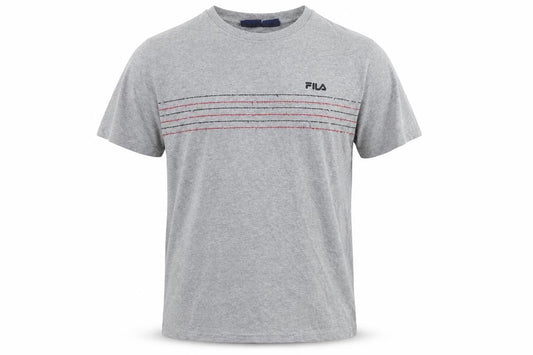 Front view of Fila Men's Grey Striped T-Shirt, Short Sleeve, size S