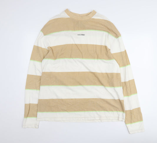 Collusion Men’s Beige Striped Pullover Sweatshirt M
