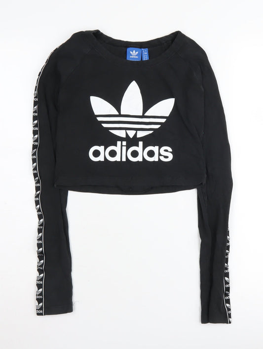 Adidas Women's Black Cropped T-Shirt, Size 6, Sports Style