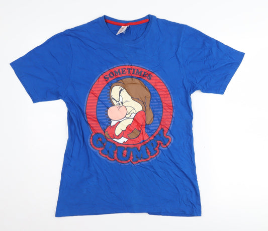 Disney Men's Blue Grumpy Cartoon T-Shirt, Size S, Cotton