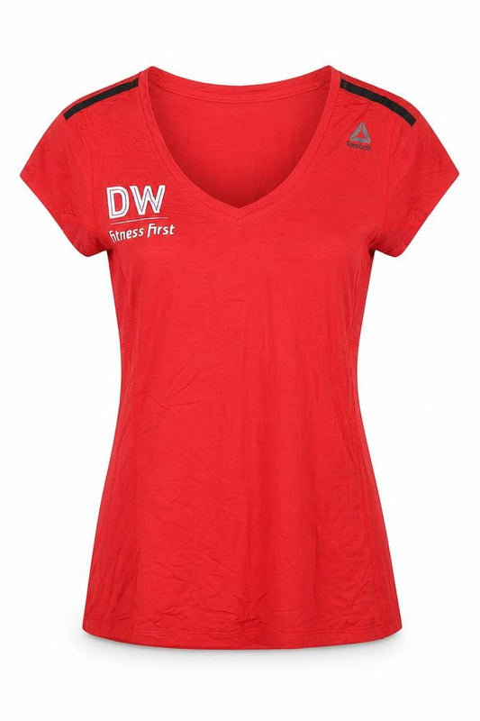 Reebok Women's Red V-Neck T-Shirt, Size S, Gym Wear