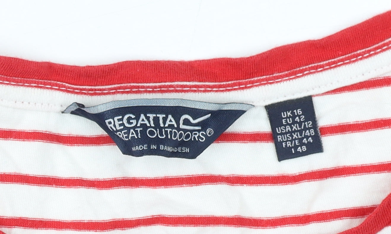 Regatta Women's Red Striped Casual T-Shirt Size 16