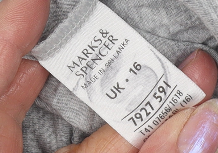 Marks & Spencer Women's Grey Cropped Button-Up Top, Size 16