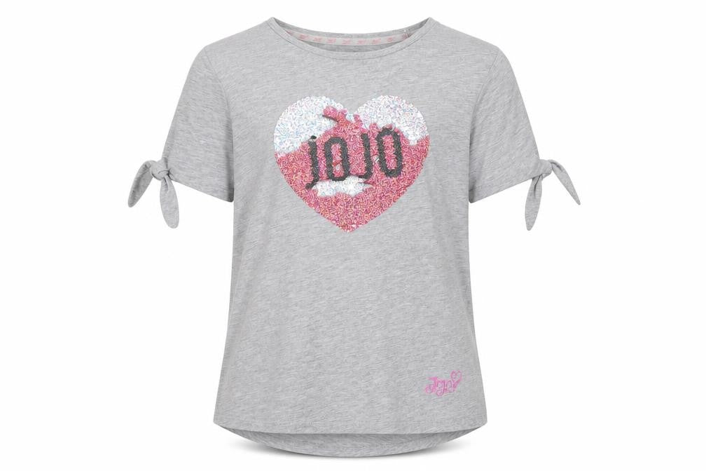 Front view of JoJo Siwa girls’ grey sequined t-shirt 12-13 years