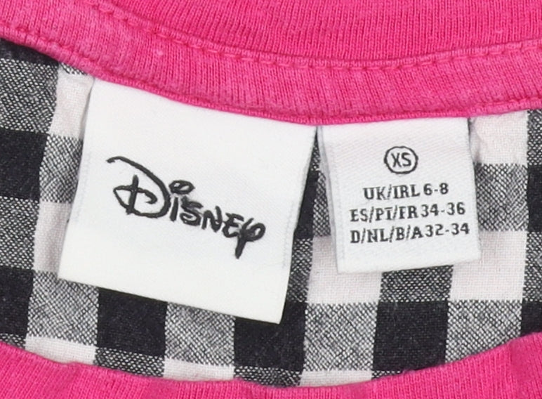 Disney Women Pink XS Basic T-Shirt Casual Short Sleeve