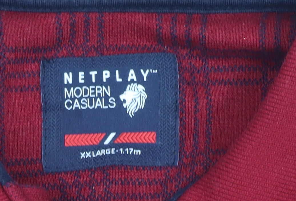 Netplay Men’s Red Check Polo Shirt XL Short Sleeve