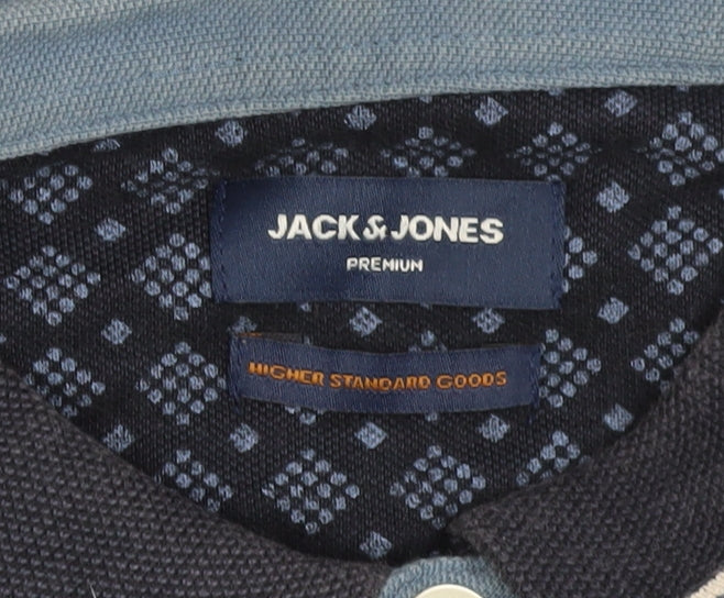 Jack & Jones Blue Geometric Polo Shirt - Men's S