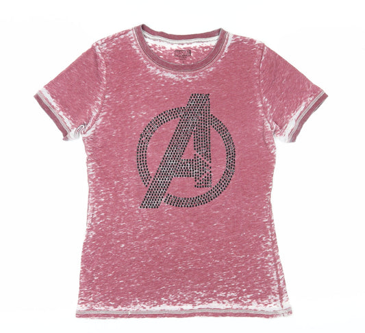 Marvel Unisex Red Rhinestone T-Shirt Small Crew Neck Casual