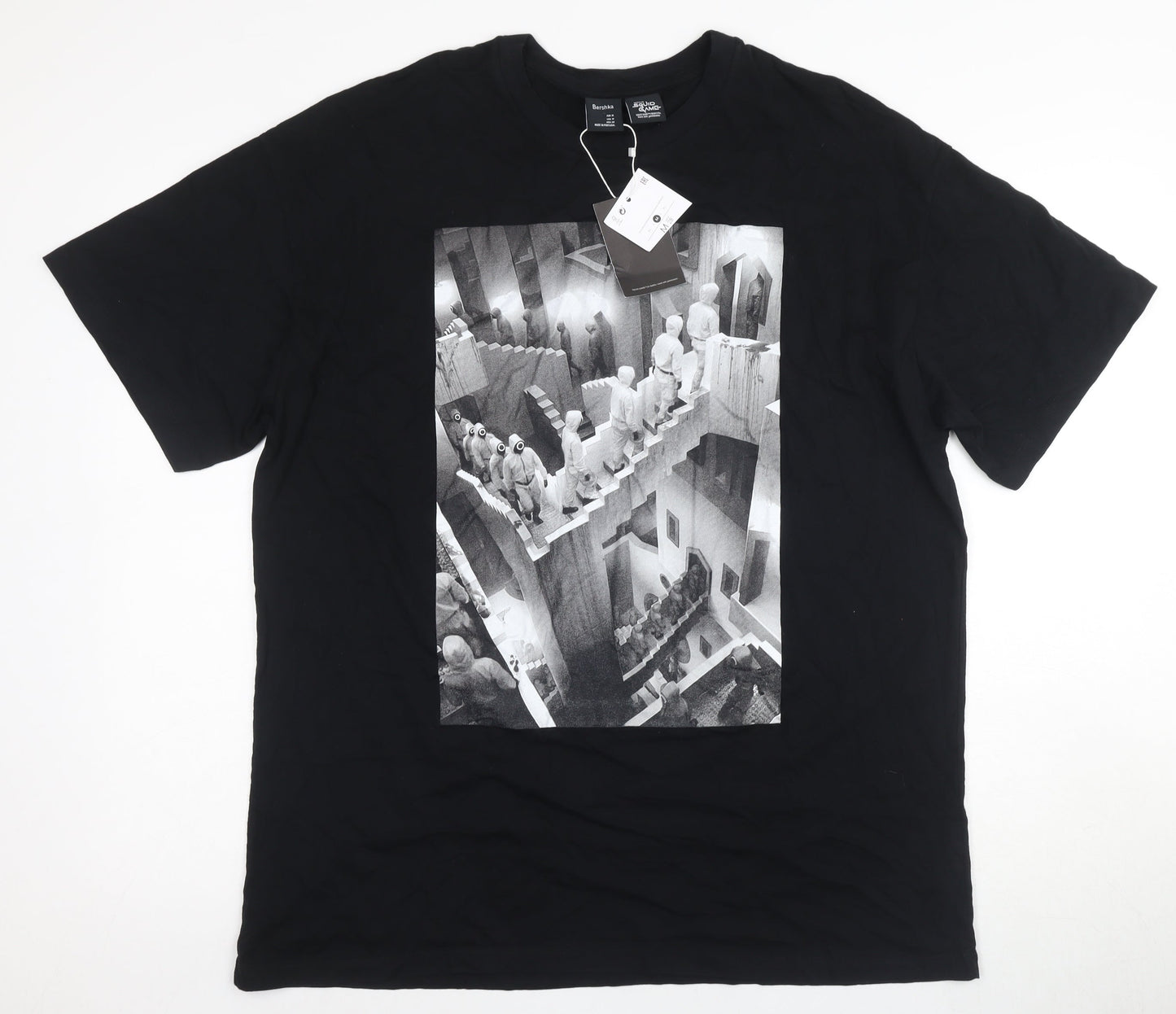 Bershka Men's Black Squid Game T-Shirt Size M