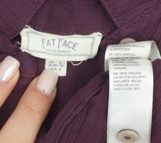 Fat Face Women's Purple Shirt Dress, Size 8, Midi Length
