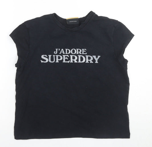 Superdry Women's Black T-Shirt, Size 14, Casual Wear