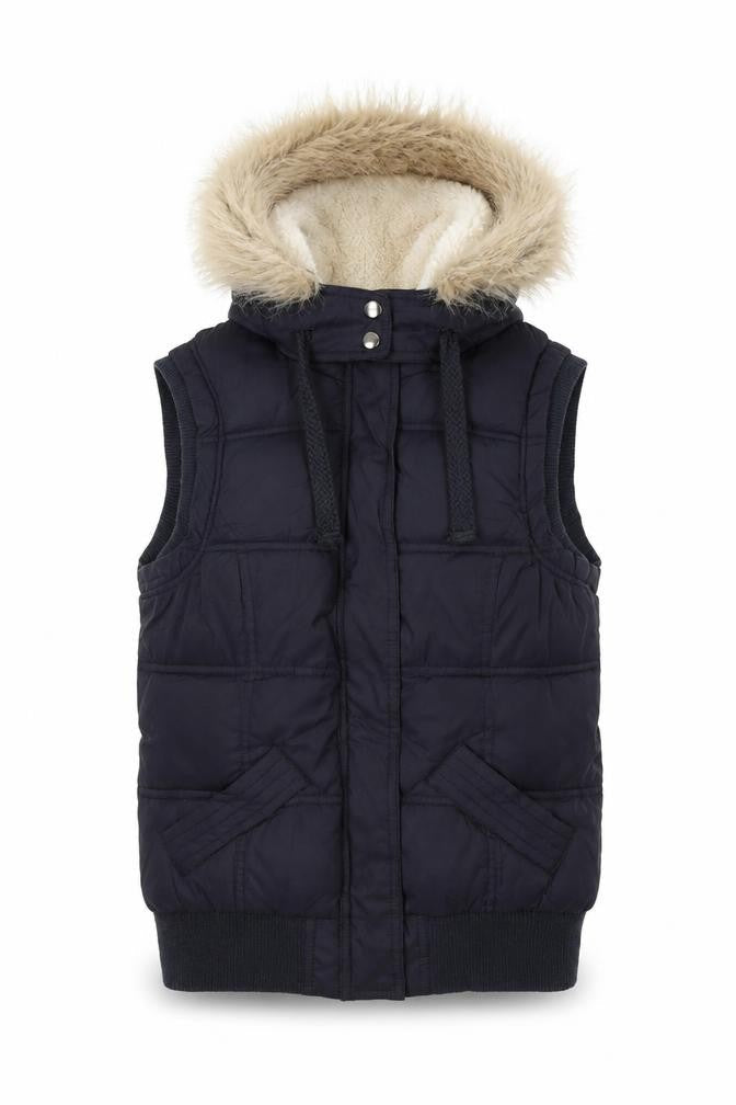 New Look Women's Black Puffer Waistcoat, Size 10, Hooded, Casual