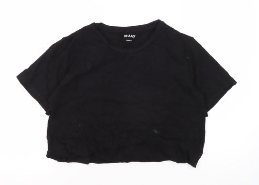 Khaadi Women's Black Basic T-Shirt, Size S, Crew Neck