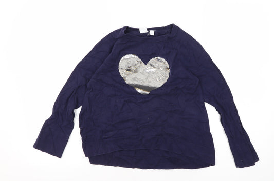 Gap Girls Blue Sequin Heart Pullover Jumper L