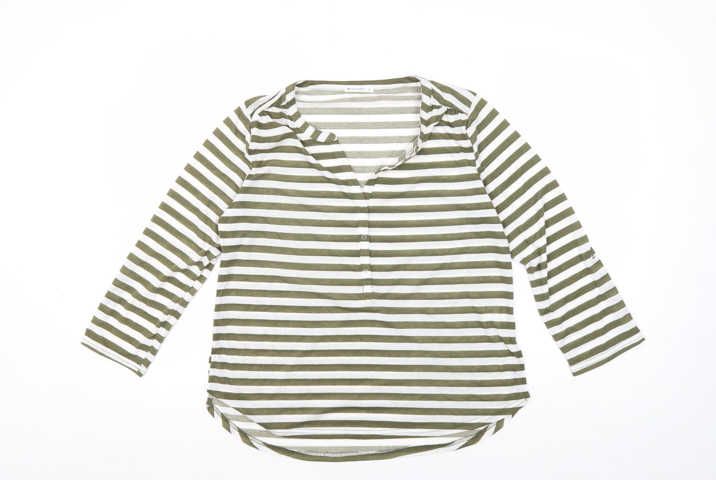 Encuentro Women's Green Striped T-Shirt, S, Casual