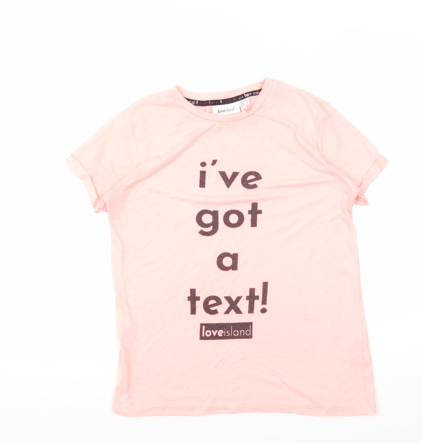 Love Island Women's Pink Crew Neck T-Shirt Size 10