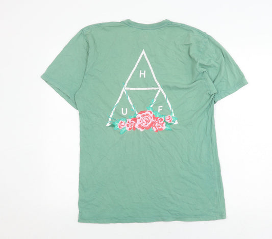 HUF Green Men's T-Shirt M, Graphic Print, Short Sleeve