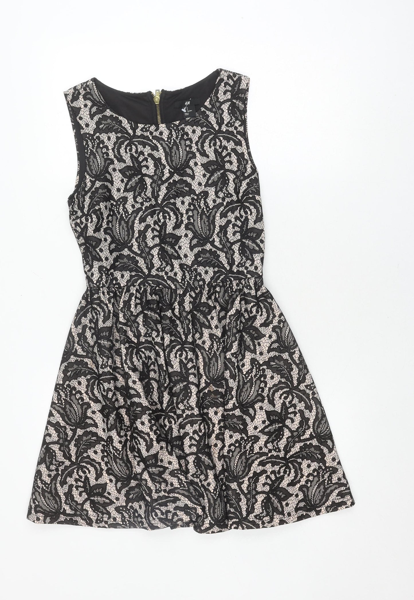 H&M Women's Black Floral Lace A-Line Dress Size 8