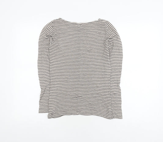 The White Company Women's Grey Striped T-Shirt, Size 6