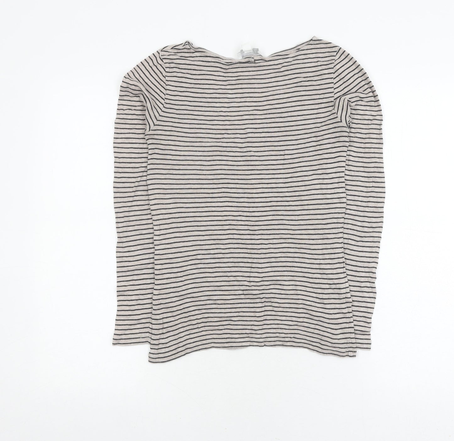 The White Company Women's Grey Striped T-Shirt, Size 6