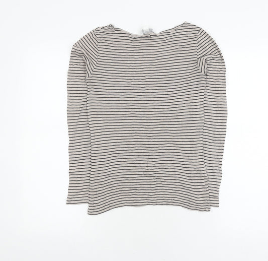 The White Company Women's Grey Striped T-Shirt, Size 6
