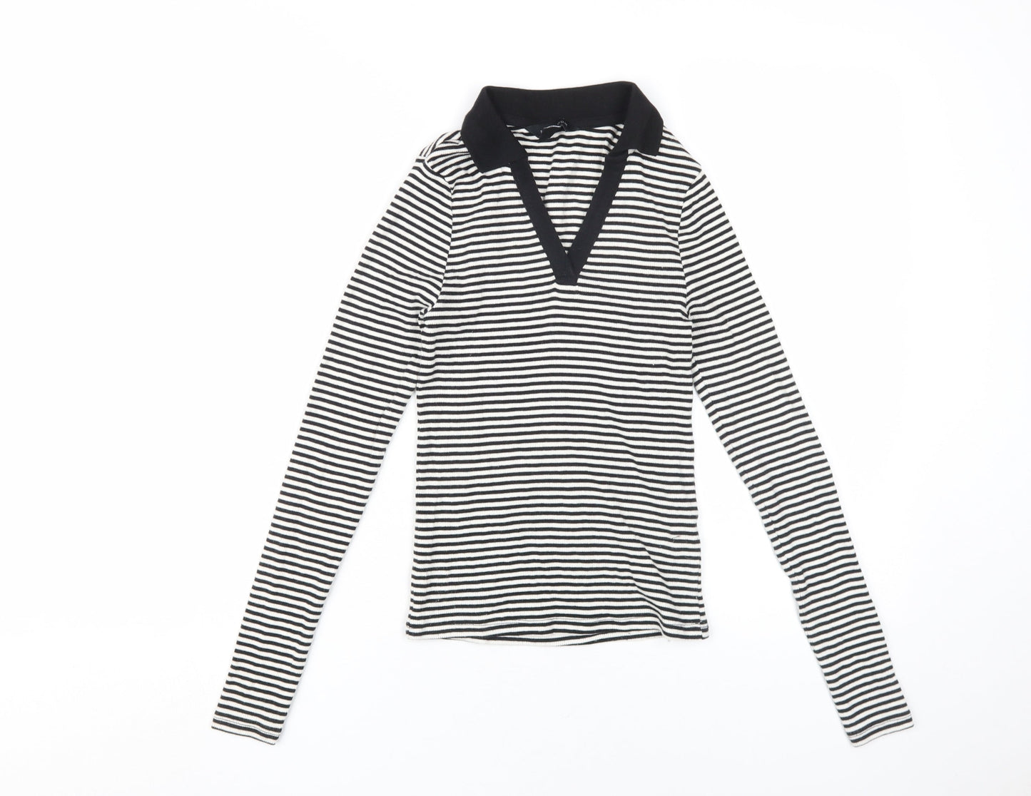 New Look Women's Black Striped Polo Top, Size 6